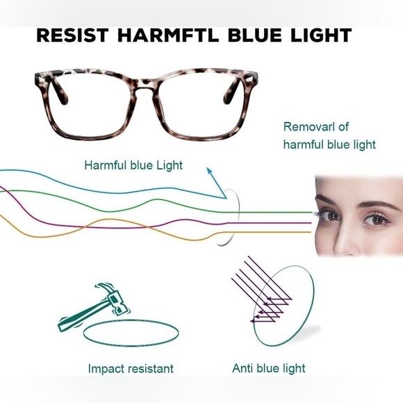 Square Lens Glasses Women Mens Non-Prescription Eyeglasses Blue Blockers - Clear - Picture 7 of 8